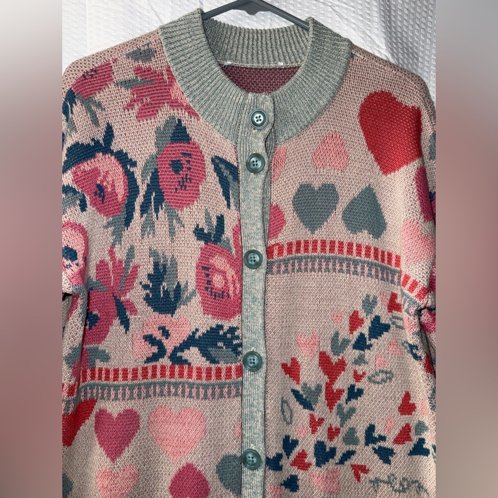 Coldwater Creek women's cardigan heart floral sweater size L - Picture 2 of 9